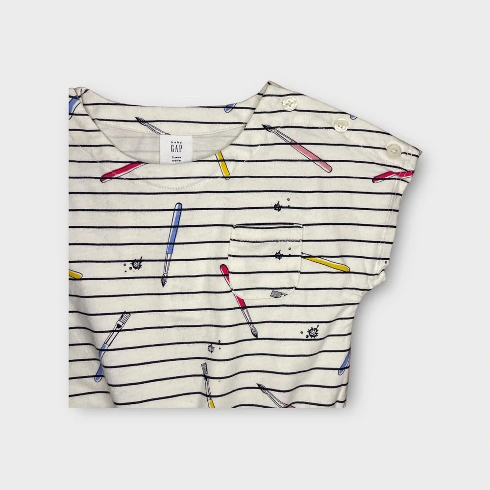 Gap Paint Brush Graphic Striped Pocket Romper
